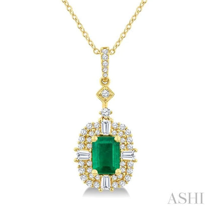 Emerald Shape Gemstone & Halo Diamond Pendant
