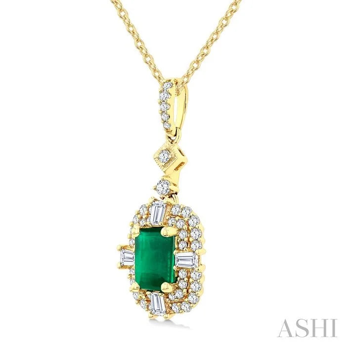 Emerald Shape Gemstone & Halo Diamond Pendant