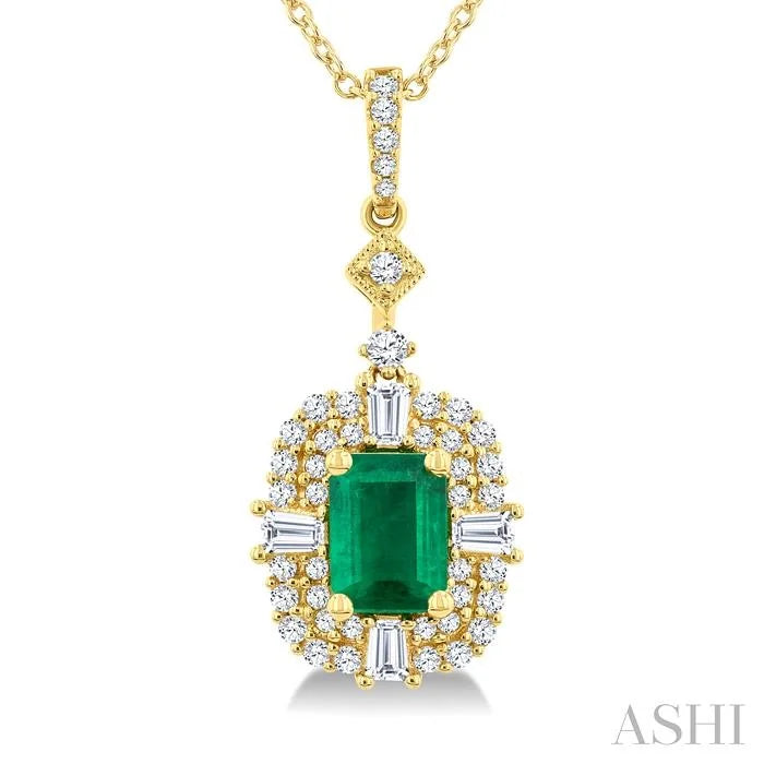 Emerald Shape Gemstone & Halo Diamond Pendant