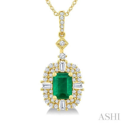 Emerald Shape Gemstone & Halo Diamond Pendant