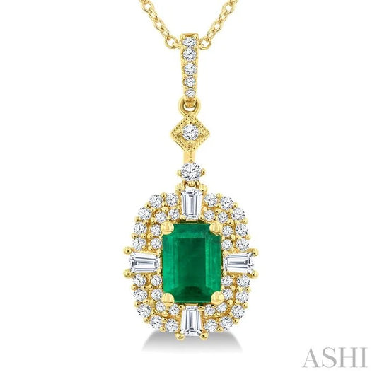 Emerald Shape Gemstone & Halo Diamond Pendant