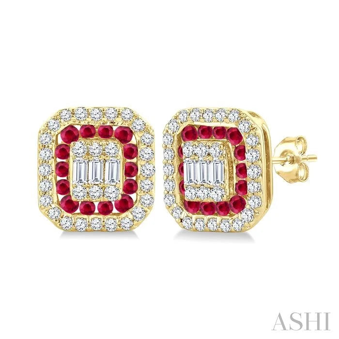 Emerald Shape Gemstone & Diamond Fusion Earrings