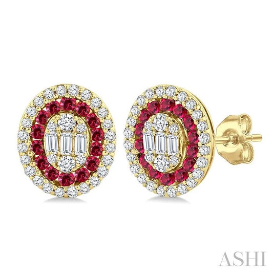 Oval Shape Gemstone & Diamond Fusion Earrings