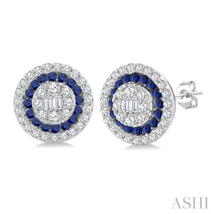 Round Shape Gemstone & Diamond Fusion Earrings