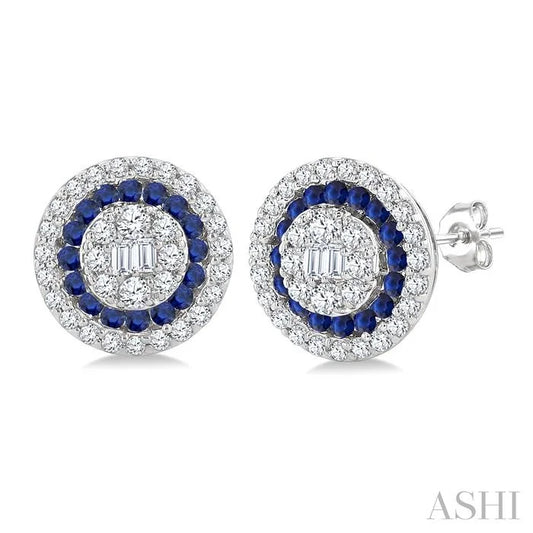 Round Shape Gemstone & Diamond Fusion Earrings