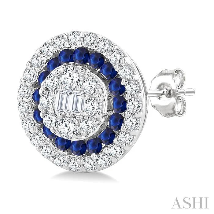 Round Shape Gemstone & Diamond Fusion Earrings