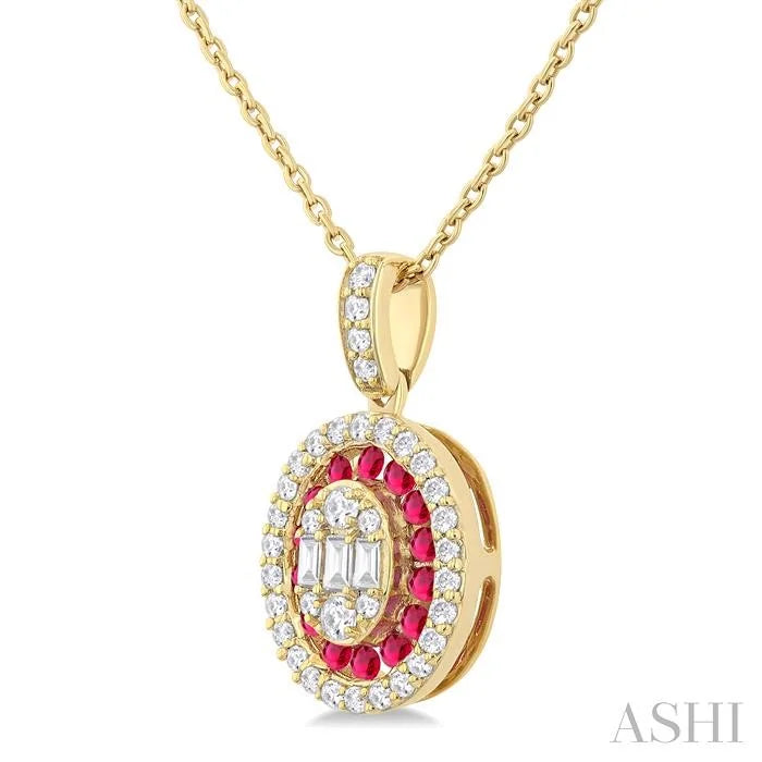 Oval Shape Gemstone & Halo Diamond Fusion Pendant