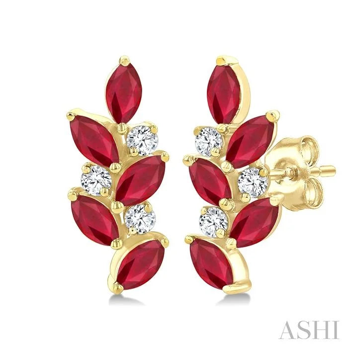 Marquise Shape Gemstone & Diamond Fashion Ear Climbers
