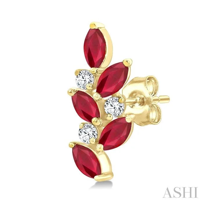 Marquise Shape Gemstone & Diamond Fashion Ear Climbers