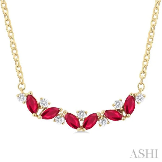 Marquise Shape Gemstone & Diamond Necklace