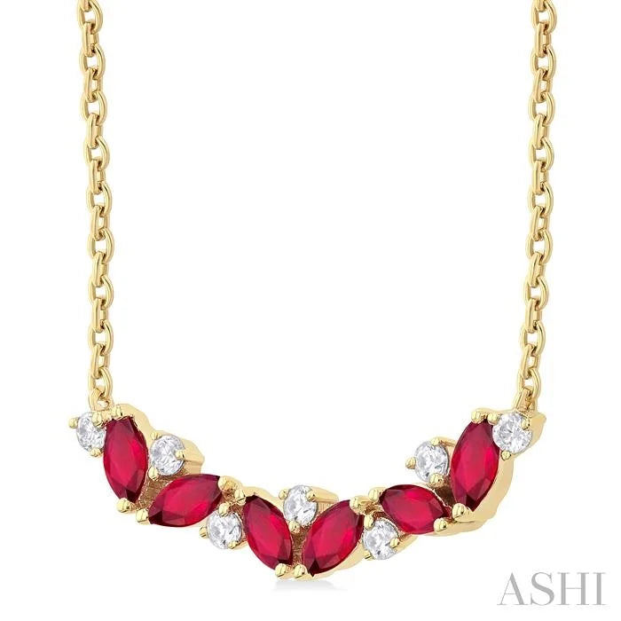 Marquise Shape Gemstone & Diamond Necklace