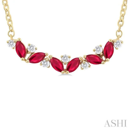 Marquise Shape Gemstone & Diamond Necklace
