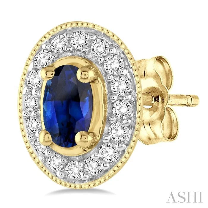 Oval Shape Gemstone & Diamond Earrings