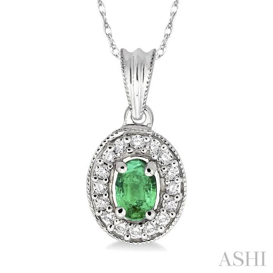 Oval Shape Gemstone & Halo Diamond Pendant