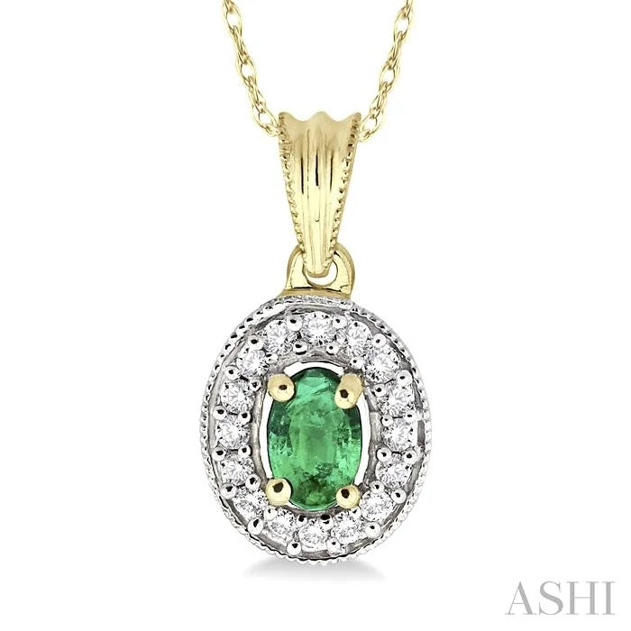 Oval Shape Gemstone & Halo Diamond Pendant