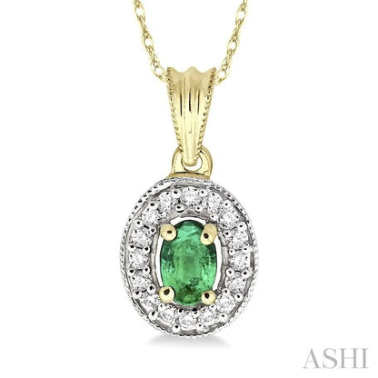 Oval Shape Gemstone & Halo Diamond Pendant
