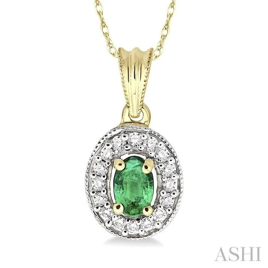 Oval Shape Gemstone & Halo Diamond Pendant
