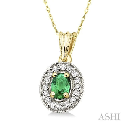 Oval Shape Gemstone & Halo Diamond Pendant