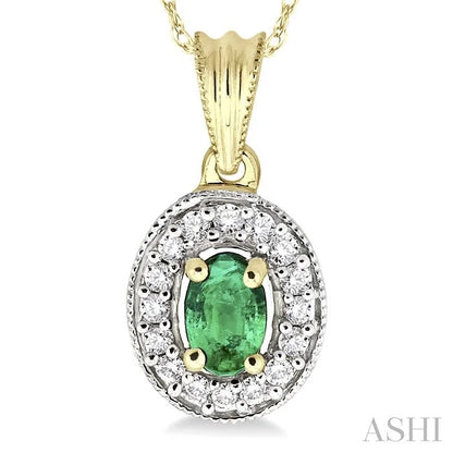 Oval Shape Gemstone & Halo Diamond Pendant