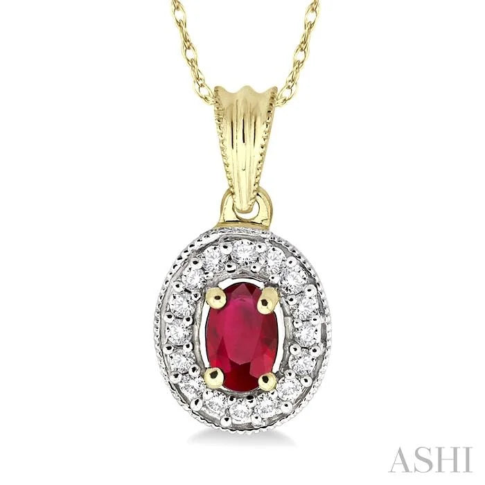 Oval Shape Gemstone & Halo Diamond Pendant