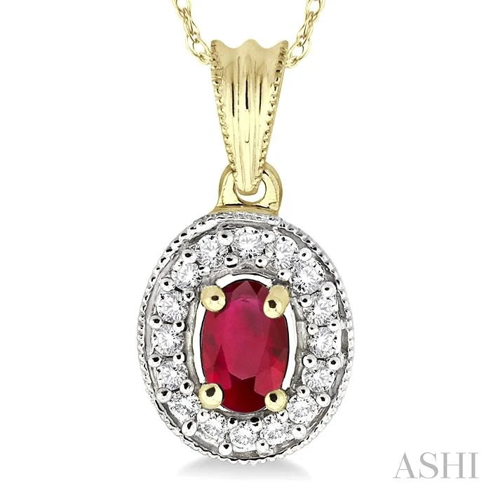 Oval Shape Gemstone & Halo Diamond Pendant
