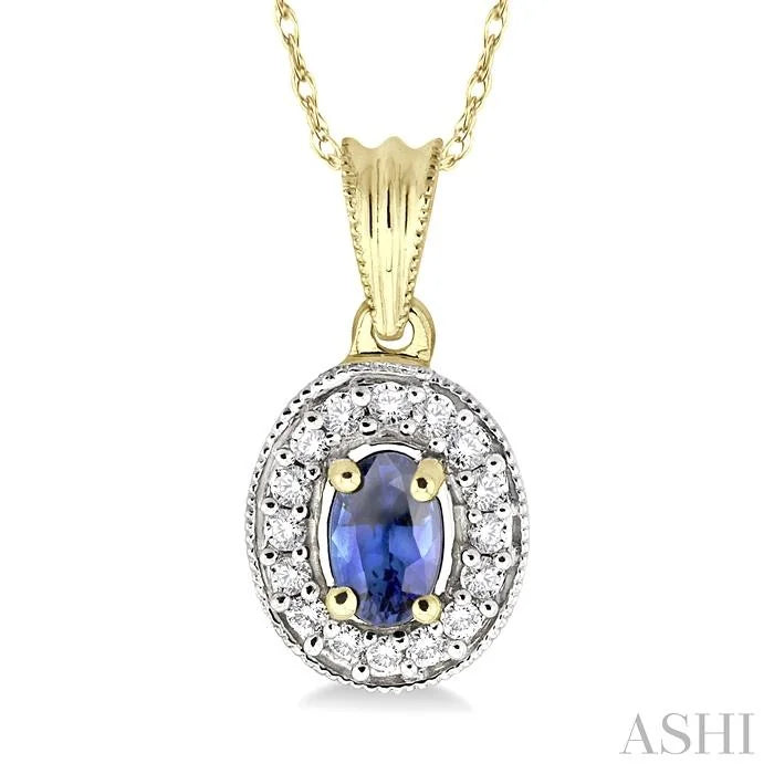 Oval Shape Gemstone & Halo Diamond Pendant