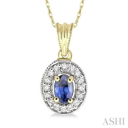 Oval Shape Gemstone & Halo Diamond Pendant