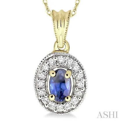 Oval Shape Gemstone & Halo Diamond Pendant