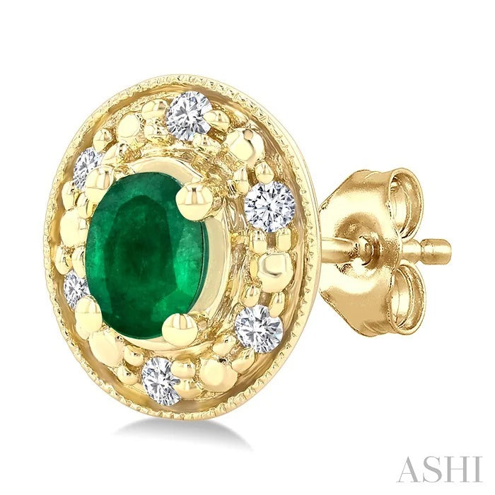 Oval Shape Gemstone & Diamond Earrings