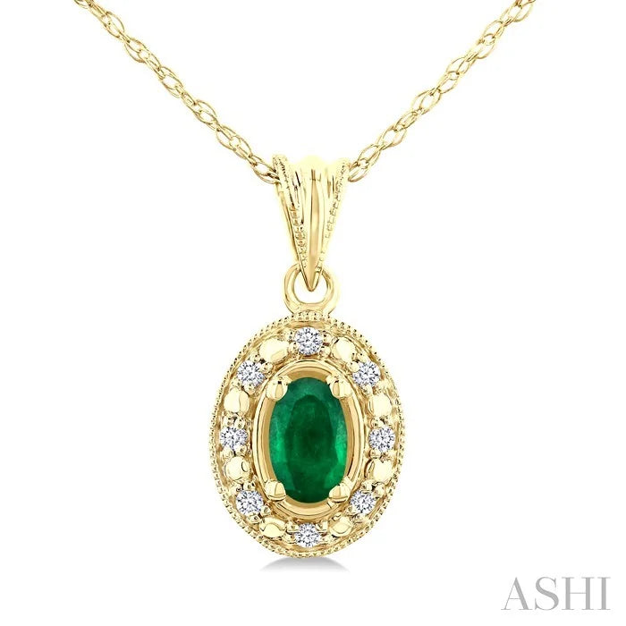 Oval Shape Gemstone & Halo Diamond Pendant