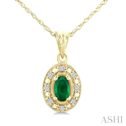 Oval Shape Gemstone & Halo Diamond Pendant