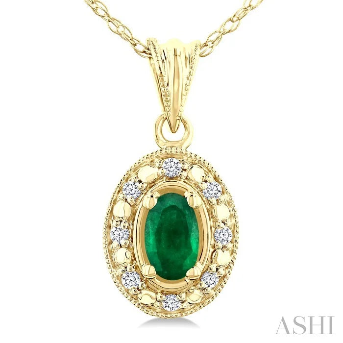 Oval Shape Gemstone & Halo Diamond Pendant