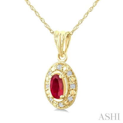 Oval Shape Gemstone & Halo Diamond Pendant