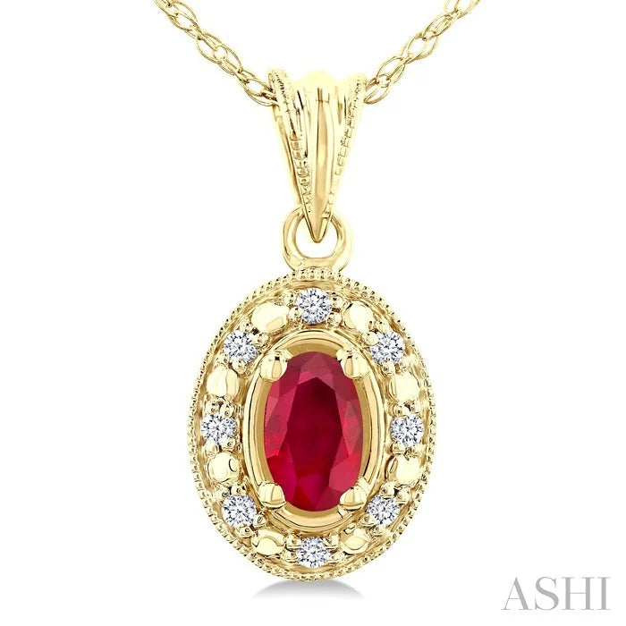Oval Shape Gemstone & Halo Diamond Pendant