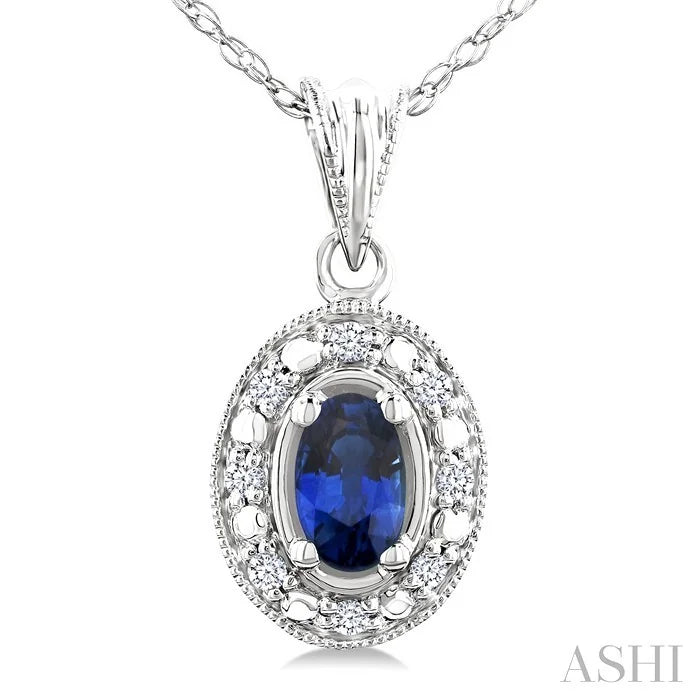 Oval Shape Gemstone & Halo Diamond Pendant