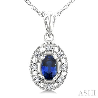 Oval Shape Gemstone & Halo Diamond Pendant