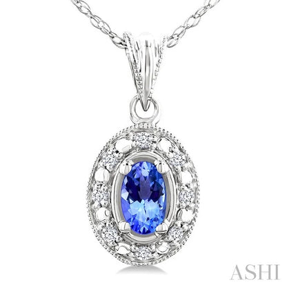 Oval Shape Gemstone & Halo Diamond Pendant