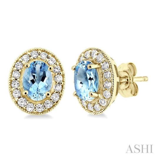 Oval Shape Gemstone & Halo Diamond Earrings