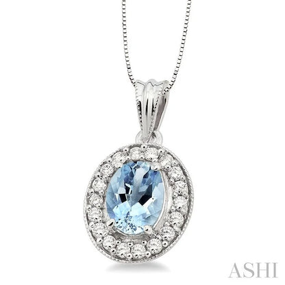 Oval Shape Gemstone & Halo Diamond Pendant