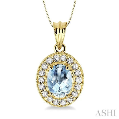 Oval Shape Gemstone & Halo Diamond Pendant