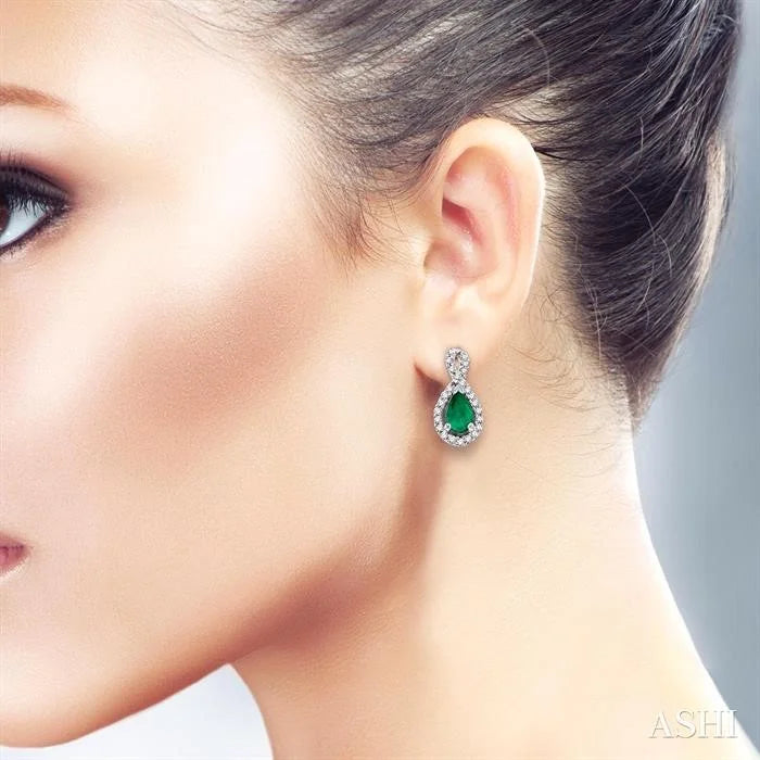Pear Shape Gemstone & Halo Diamond Earrings