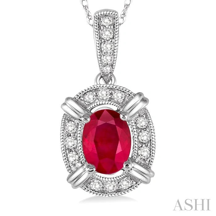 Oval Shape Gemstone & Halo Diamond Pendant