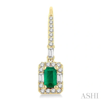 Emerald Shape Gemstone & Halo Diamond Earrings