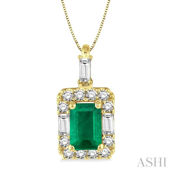 Emerald Shape Gemstone & Halo Diamond Pendant