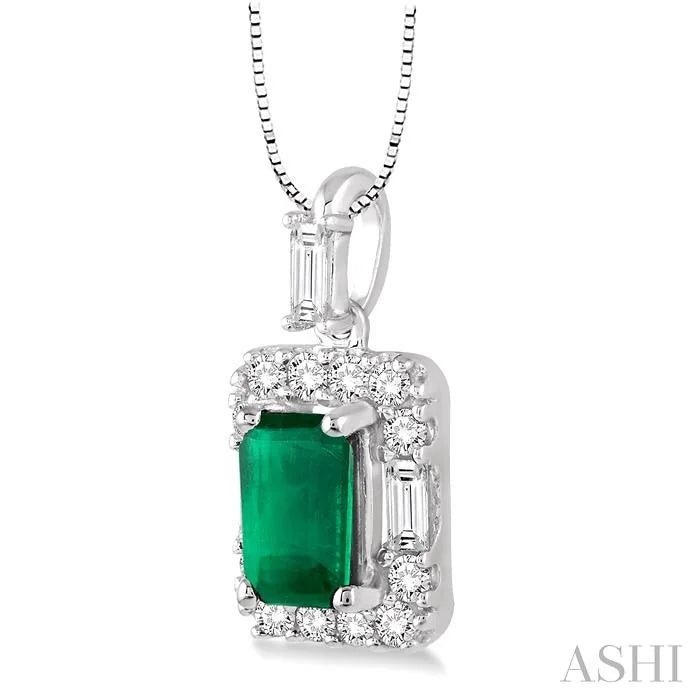 Emerald Shape Gemstone & Halo Diamond Pendant