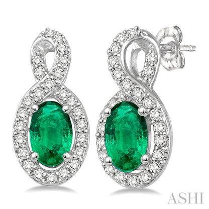 Oval Shape Gemstone & Halo Diamond Earrings