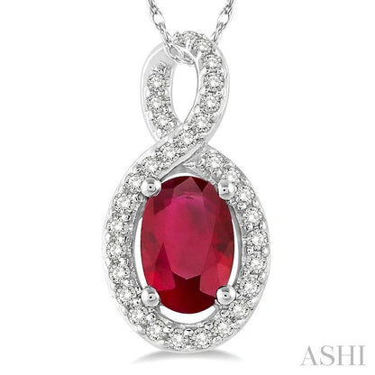 Oval Shape Gemstone & Halo Diamond Pendant