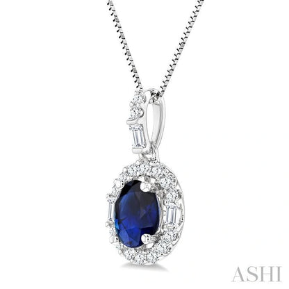 Oval Shape Gemstone & Halo Diamond Pendant