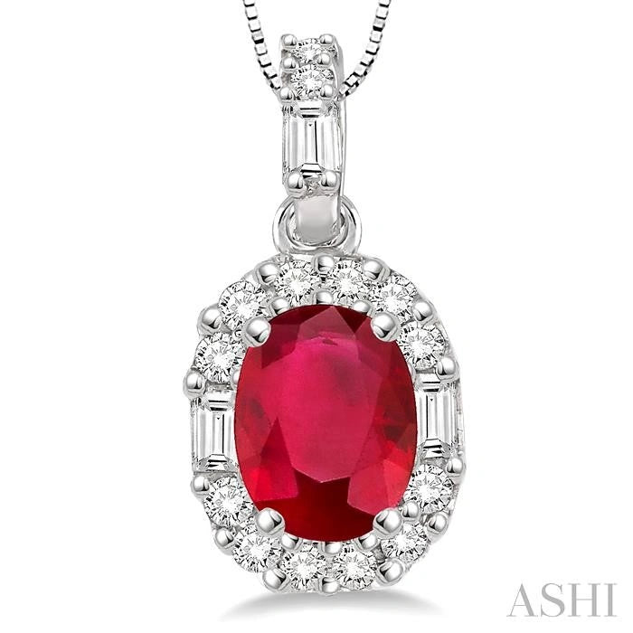 Oval Shape Gemstone & Halo Diamond Pendant