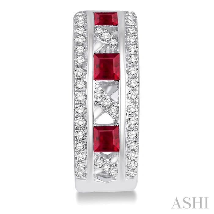Princess Shape Gemstone & Diamond Hoop Earrings